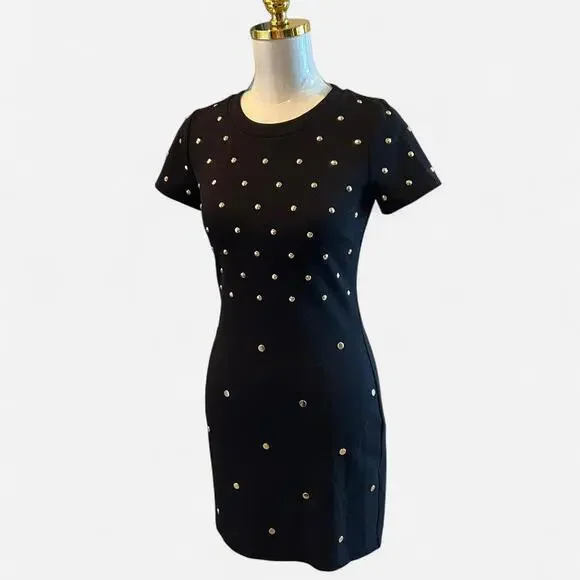 Michael Kors black‎ T-shirt mini dress with gold studded details. - Picture 2 of 4